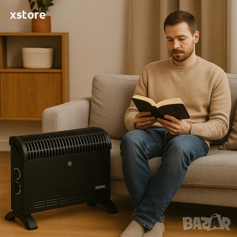 Конвекторен отоплител Rosberg – 2000W, 3 степени, с вентилатор, защита от прегряване, черен, снимка 4 - Отоплителни печки - 52698586