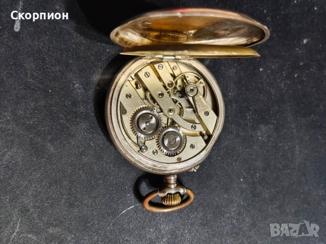 Швейцарски СРЕБЪРЕН джобен часовник 1901г. с позлата - 10 РУБИНА ПРОМОЦИЯ, снимка 6 - Джобни - 48361909