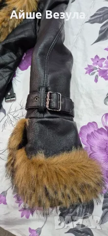 Черно зимно яке еко кожа еко пух Размер М Ново 150 лв., снимка 7 - Якета - 48481424