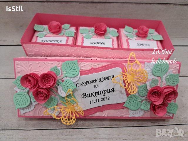 Кутия за бебешки съкровища за момиче с рози и пеперуди , снимка 3 - Подаръци за кръщене - 39073718