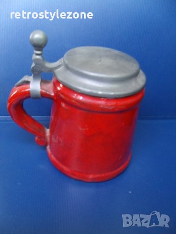 № 4587 стара порцеланова халба с метален капак   - размери - височина 12 см , диаметър 10,5 см, снимка 3 - Други ценни предмети - 39920320