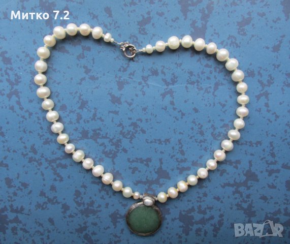 сребърно колие с естествени перли, снимка 2 - Колиета, медальони, синджири - 33380175
