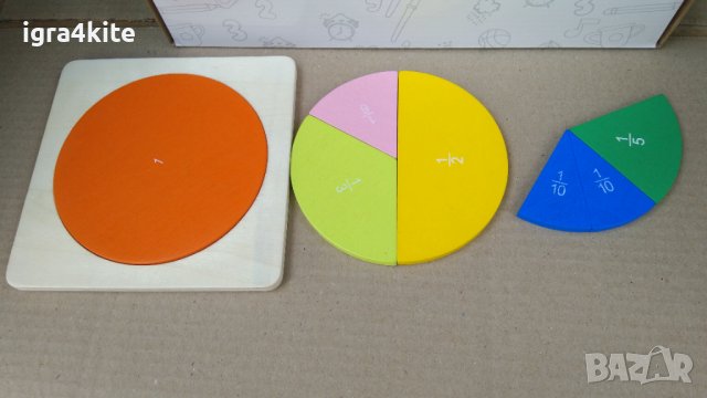 Фракционен диск. Fraction disc Дървена игра геометрия за деления и обучение, снимка 6 - Образователни игри - 36584842