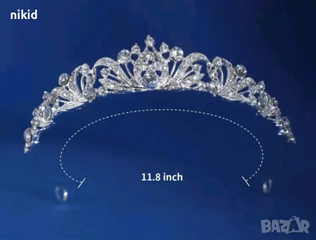 Сребриста декорирана метална корона тиара дамска детска закоса глава диадема, снимка 3 - Аксесоари за коса - 49852746