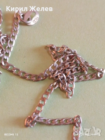 Сребърен синджир тип ПАНЦЕР фин нежен перфектно състояние 52440, снимка 2 - Колиета, медальони, синджири - 52844385