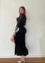 Дълга черна елегантна рокля с тюл и цепки, снимка 4