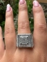 Голям квардратен сребърен пръстен с много блестящи камъчета ❤️, снимка 7