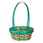 Великденска декоративна кошница с бамбукова дръжка на ивици в зелен цвят Ø19x8см, снимка 2