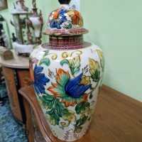 Красива антикварна белгийска порцеланова урна купа ваза H.BEQUET , снимка 5 - Вази - 43762674