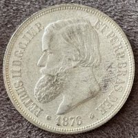 Сребърна монета Бразилия 1000 Реис 1876 г. Педро II, снимка 2 - Нумизматика и бонистика - 37833769