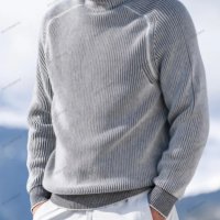 Ежедневен мъжки моден трикотажен пуловер с висока яка и дълги ръкави, 5цвята - 023, снимка 6 - Пуловери - 43120852