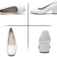 Дамски кортови обувки с блок ток, масивни средни ниски токчета, бели, размер 43, снимка 2 - Дамски ежедневни обувки - 43751424