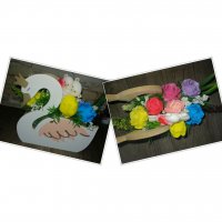 Кашпи със сапунени рози и цветя от креп хартия, снимка 8 - Изкуствени цветя - 39087697