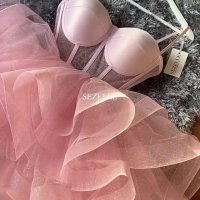 Къса бална рокля в нежно розово от тюл, снимка 1 - Рокли - 43806000