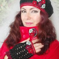 Дамски ръчно плетени ръкавици в черно и червено без пръсти, снимка 2 - Ръкавици - 39532611