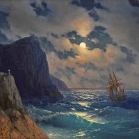 Айвазовски "Преминаващ кораб в лунна нощ", морски пейзаж, картина, снимка 1 - Картини - 43159213