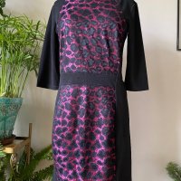 Черна рокля с леопардов принт, Paris pink, М/ L, снимка 3 - Рокли - 43375507