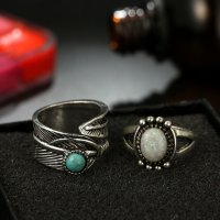 Комплект от 8 пръстена, тюркоаз и лунен камък, снимка 5 - Пръстени - 32502440
