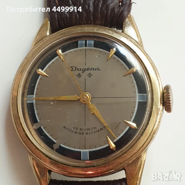 Стар позлатен механичен часовник Dugena, снимка 1