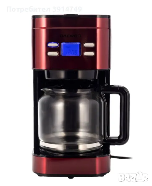 Кафемашина за шварц кафе, кана 1,5 л, таймер, 1000W, постоянен филтър, LCD дисплей, *НОВА*, снимка 1