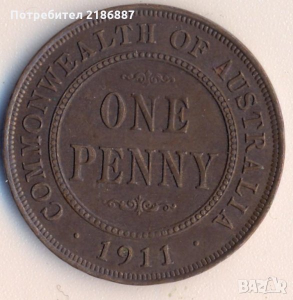 Австралия 1 пени 1911 година, рядка в качество, отлична монета, снимка 1