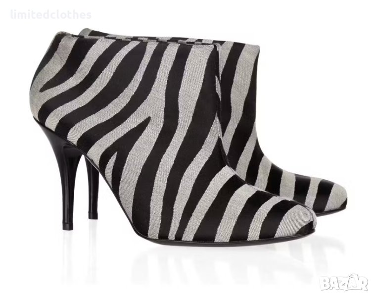 Stella McCartney Animal Zebra Patterned Canvas Ankle Дамски Обувки с Ток размер 36, снимка 1