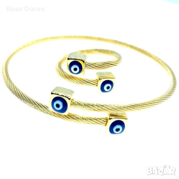 Комплект бижута позлатени златно покритие 18К с Окото на Бога синьо око, снимка 1