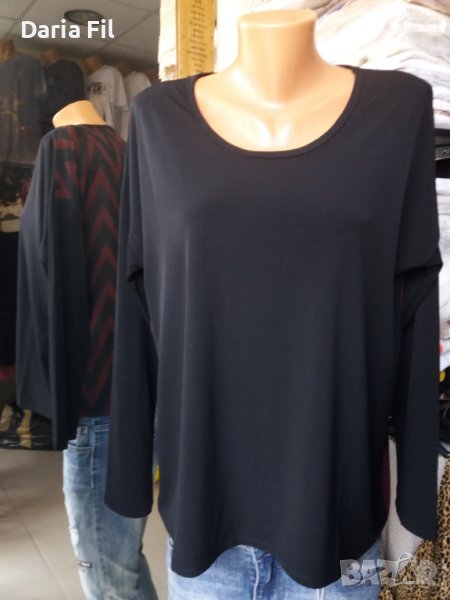 Черна блуза с шифонен гръб в черно-бордо шарки , снимка 1