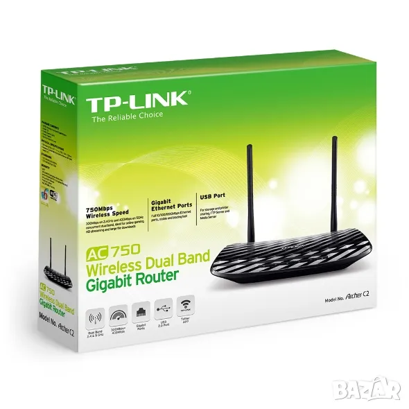 Двубандов гигабитов рутер TP-Link Archer C2 AC750 , снимка 1