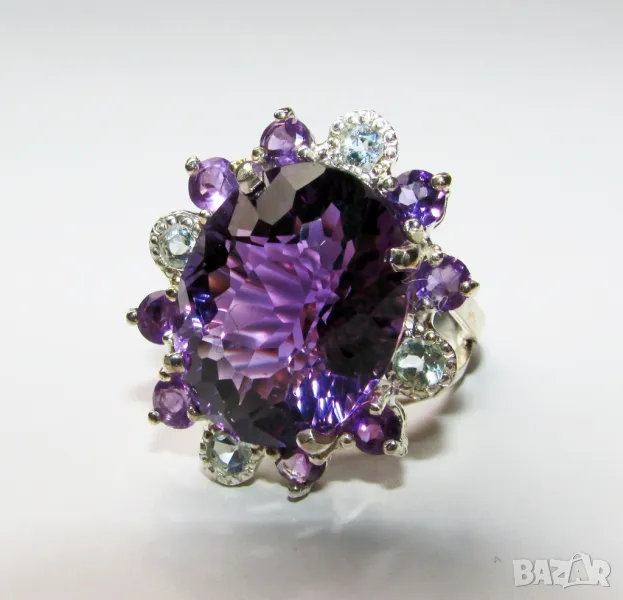 925 сребърен привлекателен пръстен с аметист 18 карата 18x14мм, тегло 11гр. подходящ за подарък, снимка 1