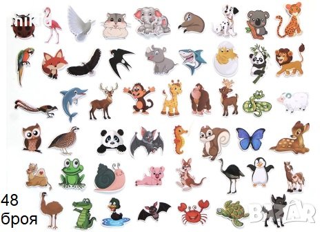 48 бр Диви горски дисни морски животни самозалепващи лепенки стикери за украса декор, снимка 1