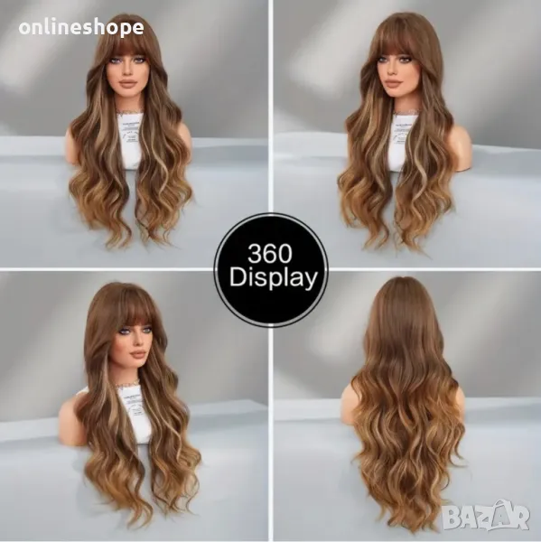 Високотемпературна Кестенява коса Перука 76см 150% плътност, снимка 1