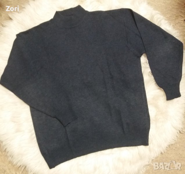 Мъжка тъмносиня вълнена блуза фино плетиво с полу-поло яка , снимка 1