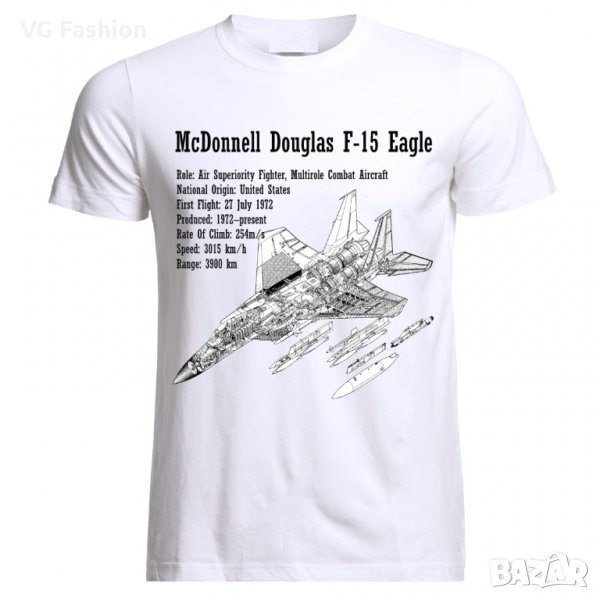 Мъжка Тениска F-15 Eagle Air Fighter Aircraft Jet Luftkampf Flugzeug Blueprint, снимка 1