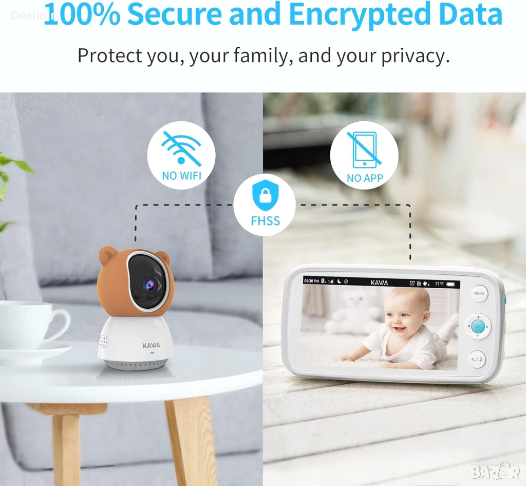 KAWA 2K видео бебефон с 5" монитор, нощно виждане, VOX звук, снимка 1