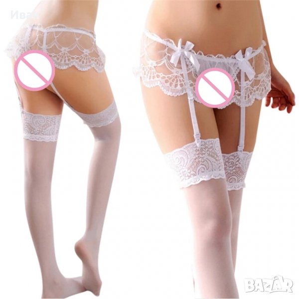 Колан-жартиер с вградени прашки-бяло, червено, черно, снимка 1