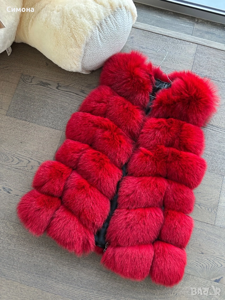 Елек от естествен косъм лисица в червен цвят, снимка 1
