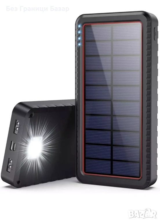 Нова слънчева Соларна външна батерия 26800mAh Type-C 2xUSB LED фенер Power Bank , снимка 1