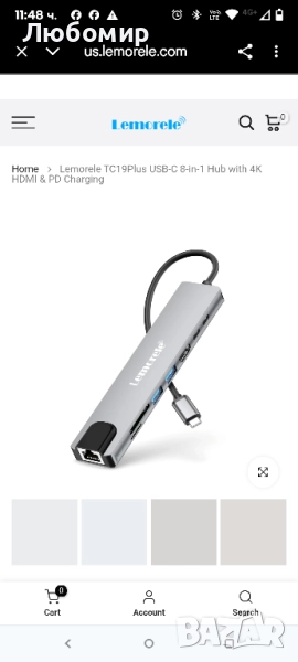 Lemorele TC19Plus USB-C 8-в-1 хъб с 4K HDMI и PD зареждане , снимка 1