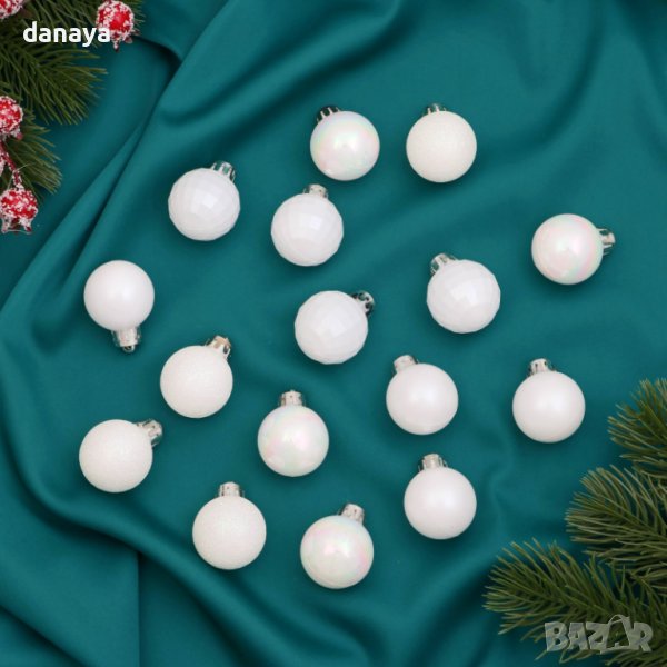 4288 Комплект мини коледни топки за елха Перли, 16 броя, снимка 1