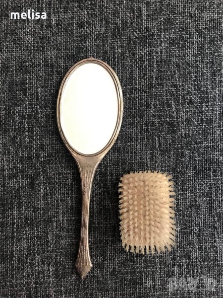 Старинно сребърно огледало и четка , снимка 1