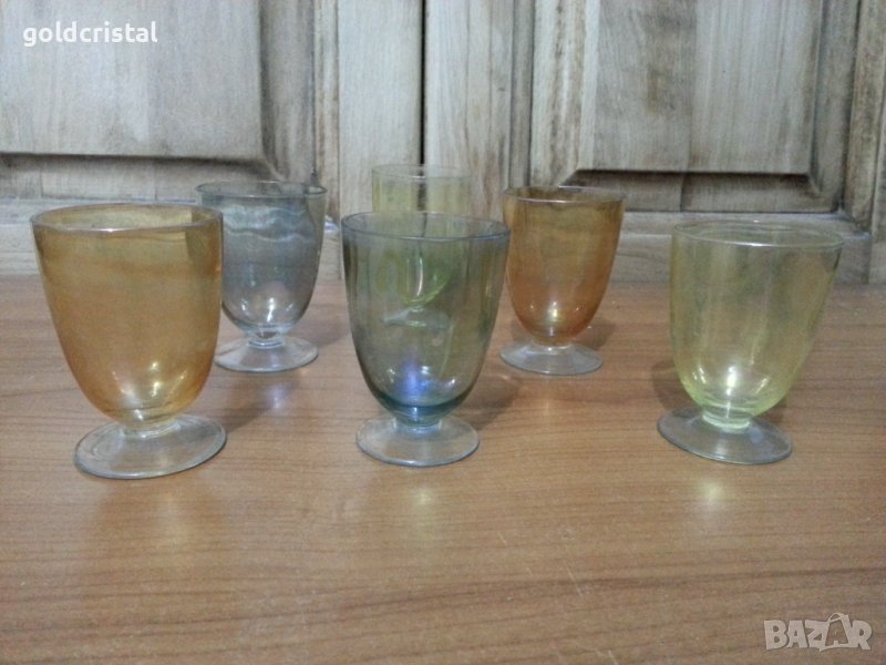 Ретро стъклени чаши чашки цветно стъкло, снимка 1