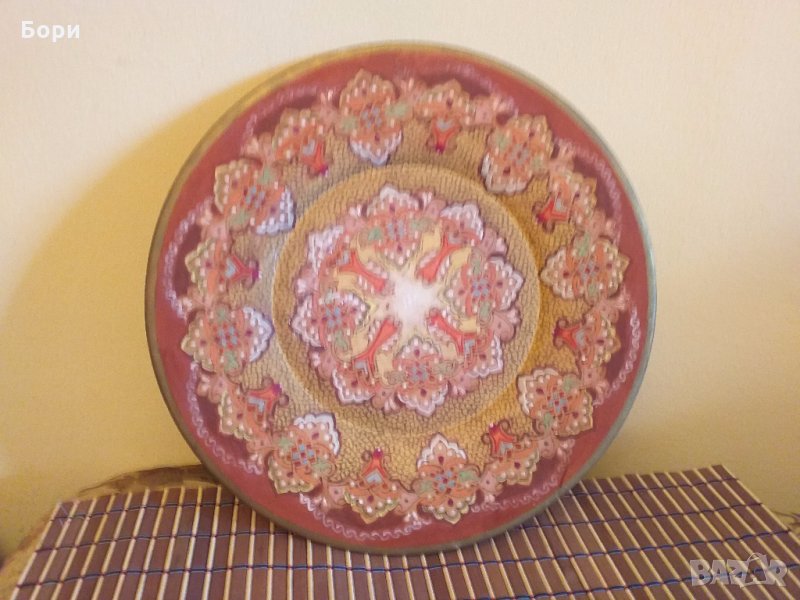 Ръчно рисувана дървена чиния, снимка 1