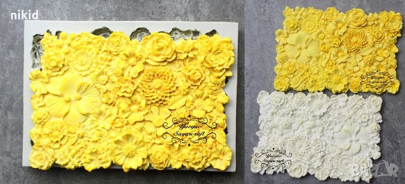 Огромен микс пано цветя силиконов молд форма декорация торта фондан, снимка 1