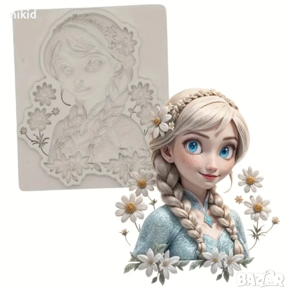 Елза от Замръзналото Кралство Frozen момиче с плитки силиконов молд форма фондан декор украса, снимка 1