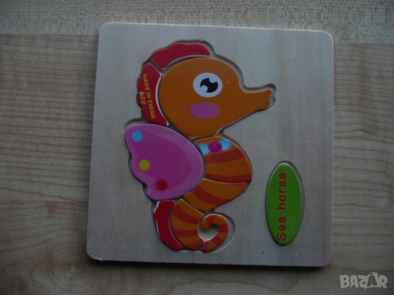 Дървен пъзел Морско конче за най-малките играчка море океан , снимка 1