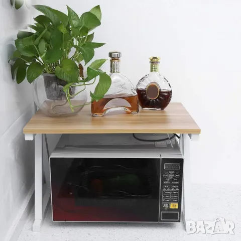 Дървена стойка за микровълнова фурна, плот на два принтер на бюрото, снимка 2 - Етажерки - 48668367