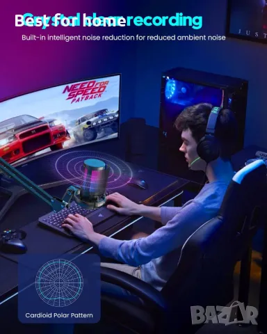 BBeiyy RGB геймърски микрофон с подвижно рамо, снимка 7 - Микрофони - 48927069