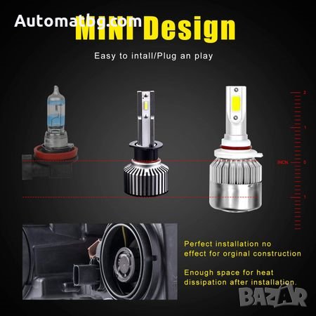 Комплект LED Лед Диодни Крушки за фар F32 Mini H1 50W - 10800Lm 6000K Cool White , снимка 7 - Аксесоари и консумативи - 27899443