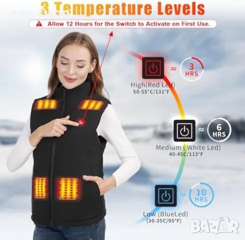 Ново електрическо поларено яке без ръкави Отопляема жилетка грейка за тяло, снимка 3 - Якета - 49202899